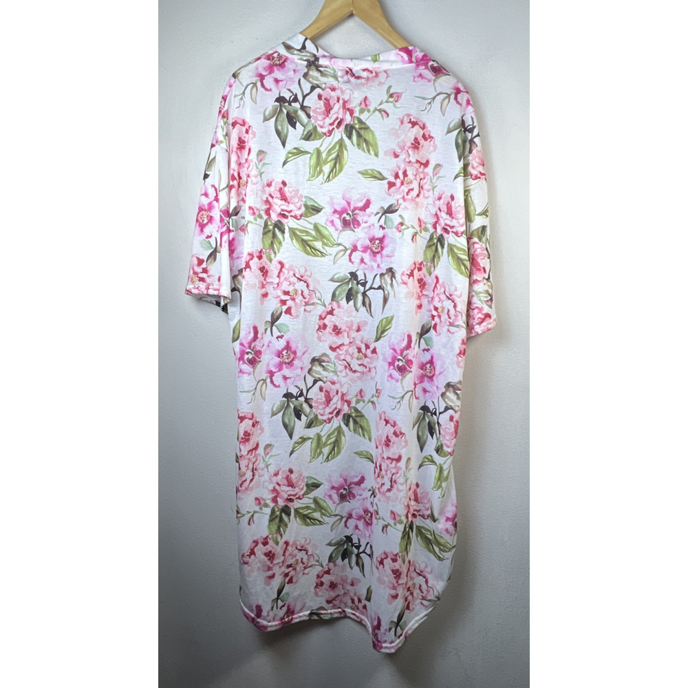 Show me your Mumu floral print robe white pink roses open one size kimono jacket - Picture 6 of 8